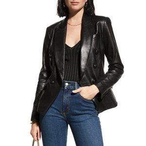 L'AGENCE Kenzie Black Leather Double Breasted Blazer Jacket - Size 6